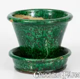 John Bell, JOHN BELL / WAYNESBORO Redware Flowerpot w/ Vibrant Green Glaze, circa 1850-1880, Redware