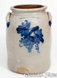 2 Gal. COWDEN & WILCOX / HARRISBURG, PA Stoneware Jar w/ Grapes Decoration by Cowden & Wilcox, circa 1865, Stoneware, sold Nov 2023