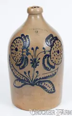 John Young. & Co, Exceptional JOHN YOUNG & CO. / HARRISBURG, PA Stoneware Jug w/ Slip-Trailed Floral Decoration, circa 1856-1858, Stoneware
