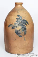 H B. Pfaltzgraff, 3 Gal. H. B. PFALTZGRAFF / YORK, PA Stoneware Jug w/ Floral Decoration, circa 1870-1889, Stoneware