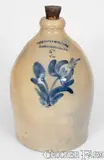 2 Gal. COWDEN & WILCOX / HARRISBURG, PA Stoneware Jug w/ Floral Decoration by Cowden & Wilcox, circa 1865, Stoneware, sold Nov 2023