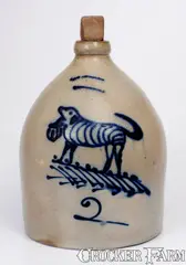 S. Hart, Exceptional S. HART / FULTON, New York Stoneware Jug w/ Cobalt Dog Carrying Basket Decoration, circa 1860, Stoneware