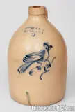 Satterlee & Mory, One-and-a-Half-Gallon SATTERLEE & MORY / FORT EDWARD, N.Y. Stoneware Bird Jug, circa 1875, Stoneware