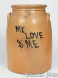 Brown Bros, Very Rare BROWN BROS. / HUNTINGTON, Long Island Stoneware Jar Inscribed "My Love & Me", circa 1870-1880, Stoneware