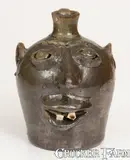 Marian Korpershoek, Very Rare Commemorative Face Jug, Inscribed "Marion / Virginia / 1884," Evan Javan Brown, Choctaw Indian Pottery, 1884, Stoneware