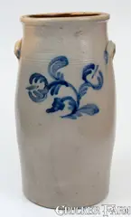 T.S. Balsley, Rare 6 Gal. T.S. BALSLEY / MANUFACTURER / DETROIT, MICH. Stoneware Churn w/ Floral Decoration, circa 1859-1877, Stoneware