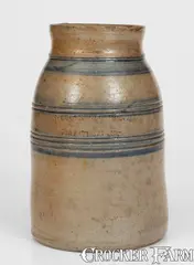 N. Cooper & Power, Rare N. COOPER & POWER / MAYSVILLE, KY Stoneware Canning Jar w/ Cobalt Stripe Decoration, circa 1860, Stoneware