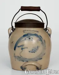 Cowden & Wilcox, Very Rare COWDEN & WILCOX / HARRISBURG, PA Stoneware Batter Pail w/ Sideburned Man-in-the-Moon, circa 1865, Stoneware