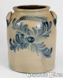 Rare COWDEN & WILCOX / HARRISBURG, PA Stoneware Jar w/ Elaborate Decoration by Cowden & Wilcox, circa 1865, Stoneware, sold Aug 2023