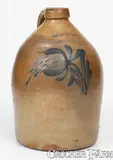 1 Gal. COWDEN & WILCOX / HARRISBURG, PA Stoneware Jug w/ Floral Decoration by Cowden & Wilcox, circa 1865, Stoneware, sold Aug 2023