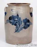 2 Gal. COWDEN & WILCOX / HARRISBURG, PA Stoneware Jar w/ Floral Decoration by Cowden & Wilcox, circa 1865, Stoneware, sold Aug 2023