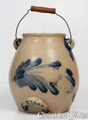 Lewis Jones, Rare LEWIS JONES / PITTSTON, PA Stoneware Batter Pail w/ Floral Decoration, circa 1890, Stoneware