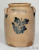 1 Gal. COWDEN & WILCOX / HARRISBURG, PA Stoneware Jar w/ Floral Decoration by Cowden & Wilcox, circa 1865, Stoneware, sold Aug 2023