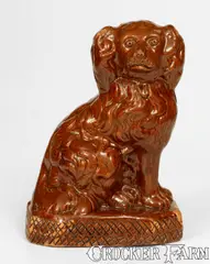 George Hohloch, Rare Redware Spaniel Inscribed "George Hohloch / Jan. 16, 1870," Diehl Pottery, Rockhill Township, Bucks County, PA, 1870, Redware