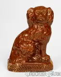 George Hohloch, Rare Redware Spaniel Inscribed "George Hohloch / Jan. 16, 1870," Diehl Pottery, Rockhill Township, Bucks County, PA, 1870, Redware
