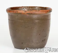 Scarce K. PARKER / GREENWOOD, PA Small-Sized Redware Cream Jar by K. Parker, circa 1854-1876, Redware, sold Aug 2023