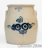 3 Gal. J. & E. NORTON / BENNINGTON, VT Stoneware Jar with Bold Slip-Trailed Floral Decoration by J. & E. Norton, circa 1855, Stoneware, sold Aug 2023