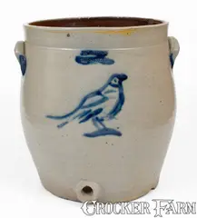 L. Norton, Extremely Rare Large-Sized L. NORTON / BENNINGTON Water Cooler w/ Bird and Floral Decoration, 1828-1833, 1828-1833, Stoneware