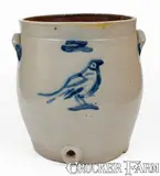 L. Norton, Extremely Rare Large-Sized L. NORTON / BENNINGTON Water Cooler w/ Bird and Floral Decoration, 1828-1833, 1828-1833, Stoneware