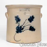 E & L P Norton, 4 Gal. E. & L. P. NORTON / BENNINGTON, VT Stoneware Crock w/ Vibrant Floral Decoration