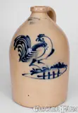 Rare Two-Gallon J. & E. NORTON / BENNINGTON, VT. Stoneware Jug w/ Large Cobalt Rooster Decoration by J. & E. Norton, circa 1855, Stoneware, sold Aug 2023