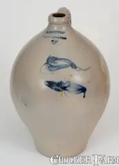L. Norton, 3 Gal. L. NORTON / BENNINGTON, VT Stoneware Jug w/ Floral Decoration, circa 1830, circa 1830, Stoneware