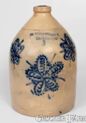 M. Woodruff, Fine M WOODRUFF / CORTLAND, NY Three-Gallon Stoneware Jug, circa 1867-1869, Stoneware