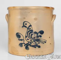 S. D. Kellogg, Rare S. D. KELLOGG / WHATELY Stoneware Crock w/ Slip-Trailed Bird Decoration, circa 1851-1853, Stoneware