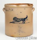 C. W. Braun, Rare C.W. BRAUN. / BUFFALO, N.Y. Stoneware Crock w/ Cobalt Dog Decoration
