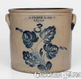 N. Clark & Co., Fine Three-Gallon N. CLARK & CO / LYONS Stoneware Crock, circa 1850, Stoneware