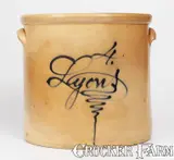 J. Fisher, 4 Gal. J. FISHER / LYONS, NY Stoneware Crock w/ Cobalt Script "Lyons", circa 1875, Stoneware