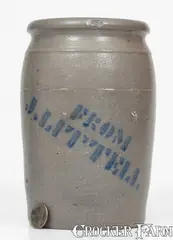From, Scarce Half-Gallon FROM / J. LITTELL (Greensboro, PA) Stoneware Jar, circa 1870, Stoneware