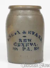 Eneix & Evans, Rare ENEIX & EVANS / NEW GENEVA, PA Stoneware Jar, circa 1875, Stoneware