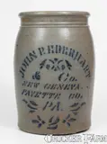 John P. Eberhart, Scarce JOHN P. EBERHART / NEW GENEVA / FAYETTE CO., PA Two-Gallon Stoneware Jar, circa 1875, Stoneware
