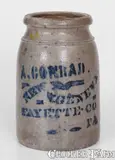 A. Conrad, A. CONRAD / NEW GENEVA. / FAYETTE CO / PA Stoneware Canning Jar, circa 1875, Stoneware