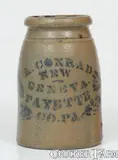 A. Conrad, Small-Sized A. CONRAD / NEW GENEVA / FAYETTE CO., PA Stoneware Canning Jar, circa 1875, Stoneware