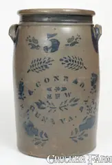A. Conrad, 5 Gal. A. CONRAD / NEW GENEVA, PA Stoneware Jar w/ Stenciled Decoration, circa 1876, Stoneware