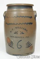 R. T. Williams, 6 Gal. R. T. WILLIAMS / NEW GENEVA, PA Stoneware Jar, circa 1880, Stoneware