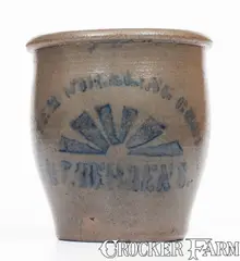 Center Wheeling Grocer, Rare Small-Sized CENTER WHEELING GROCER / H.F. BEHRENS Stoneware Jar, circa 1880, Stoneware