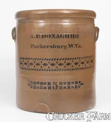 A.P. Donaghho, Rare Five-Gallon A.P. DONAGHHO / Parkersburg, W.Va. Stoneware Jar w/ "OK" Stamp, circa 1880, Stoneware