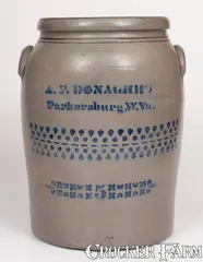 A.P. Donaghho, Rare Five-Gallon A.P. DONAGHHO / Parkersburg, W.Va. Jar w/ "OK" Stamp, circa 1880, Stoneware