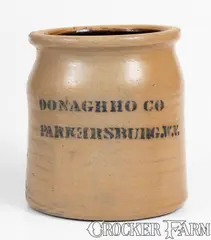 Donaghho Co., DONAGHHO CO / PARKERSBURG.W.V. Stoneware Crock w/ Error Stenciling, late 19th century, Stoneware
