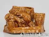 Made, Exceptional Fulper Pottery (Flemington, NJ) Rockingham Raccoon Match Holder, "MADE / BY / A.H. Prall / 1903", 1903, Stoneware