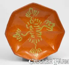 Solomon Bell, Extremely Rare and Fine SOLOMON BELL / STRASBURG, VA Redware Pie Plate w/ Bold Copper Slip Decoration, circa 1850-1880, Redware