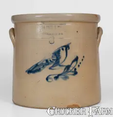Fulper & Bros, Unusual FULPER & BROS / FLEMINGTON, N.J. Three-Gallon Stoneware Bird Crock, late 19th century, Stoneware