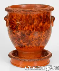 John Bell, Rare JOHN BELL / WAYNESBORO Redware Flowerpot with Ring Handles, circa 1850-1880, Redware