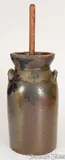J. Keister & Co, Rare J. KEISTER & CO. / STRASBURG, VA Stoneware Churn w/ Floral Decoration, circa 1870, Stoneware