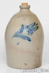 H B. Pfaltzgraff, 2 Gal. H. B. PFALTZGRAFF / YORK, PA Stoneware Jug w/ Floral Decoration, c1870-1889, c1870-1889, Stoneware