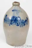 2 Gal. COWDEN & WILCOX / HARRISBURG, PA Stoneware Jug with Floral Decoration by Cowden & Wilcox, circa 1865, Stoneware, sold Aug 2023