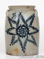 T. Harrington, Fine T. HARRINGTON / LYONS Stoneware Jar w/ Elaborate Floral Starburst Decoration, circa 1860, Stoneware